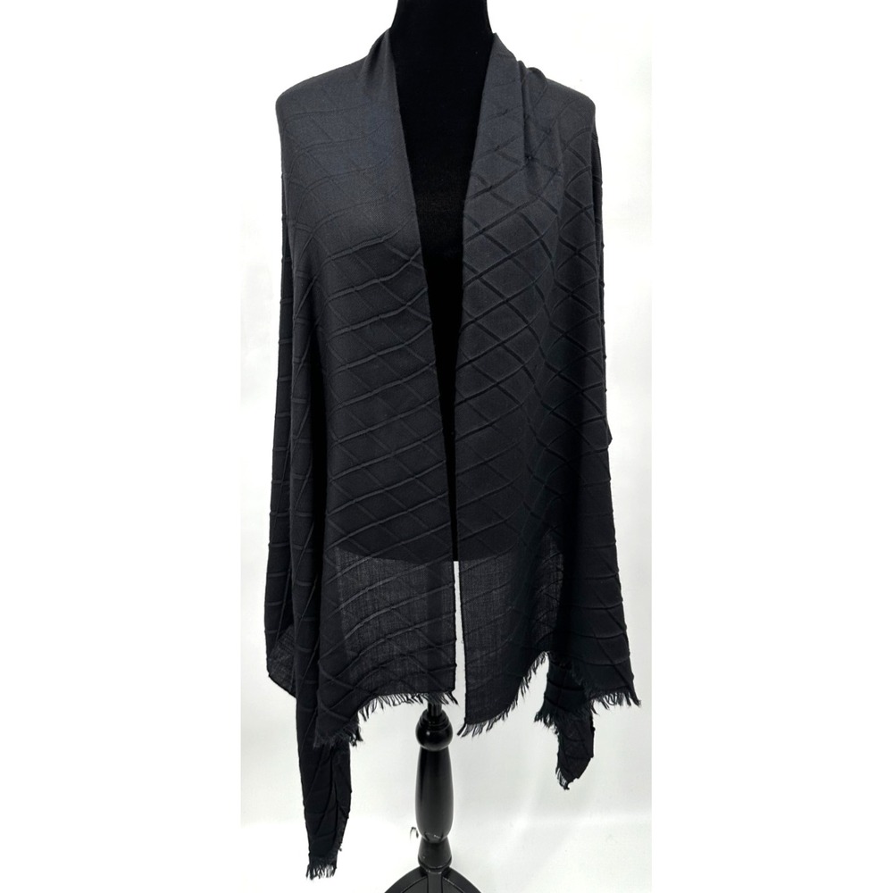 Loro‎ Piana Womens Designer Black Cashmere Diamond Rectangular Pashmina Scarf